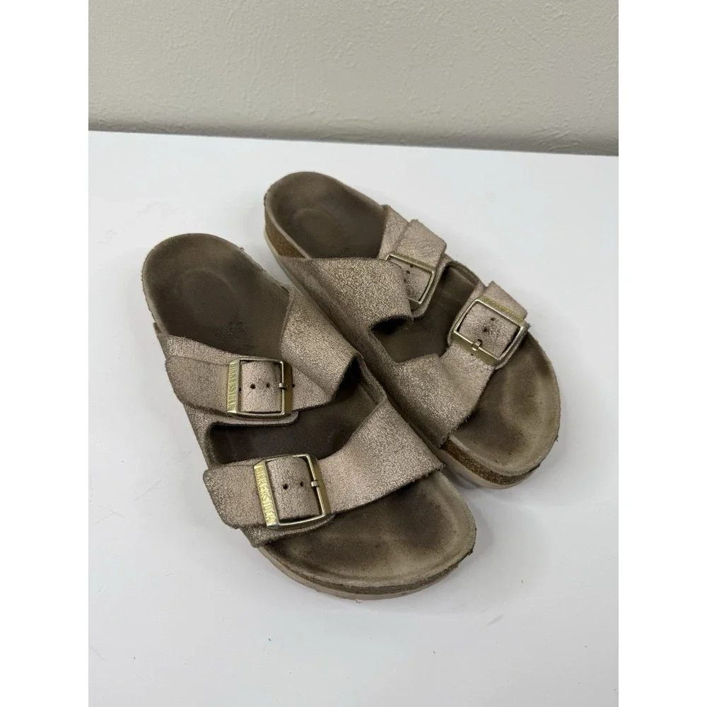 Birkenstock Womens Arizona Sandals 38 Washed Metallic Rose Big Buckle Casual 7.5